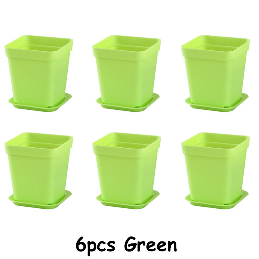 6pcs 7cm Plastic Square Flower Plant Pots with Tray Nursery Pot for Succulent Plant Home Office Desktop Gardening Balcony Decor