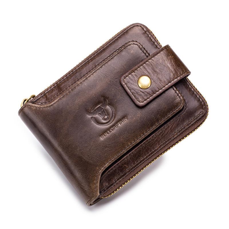Cowhide Zipper Wallet with Multi-Card Slots, Anti-Theft Brush, Money Clip, and Photo Album