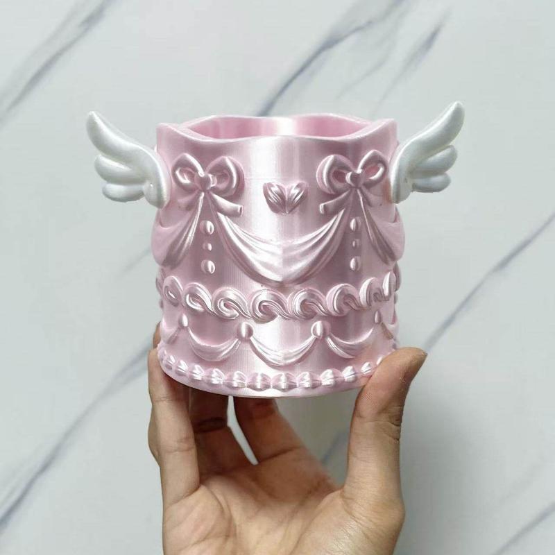 1Pcs Angel Wings Relief Cosmetic Organizer Bucket Premium Waterproof Makeup Brush Holder for Vanity Use