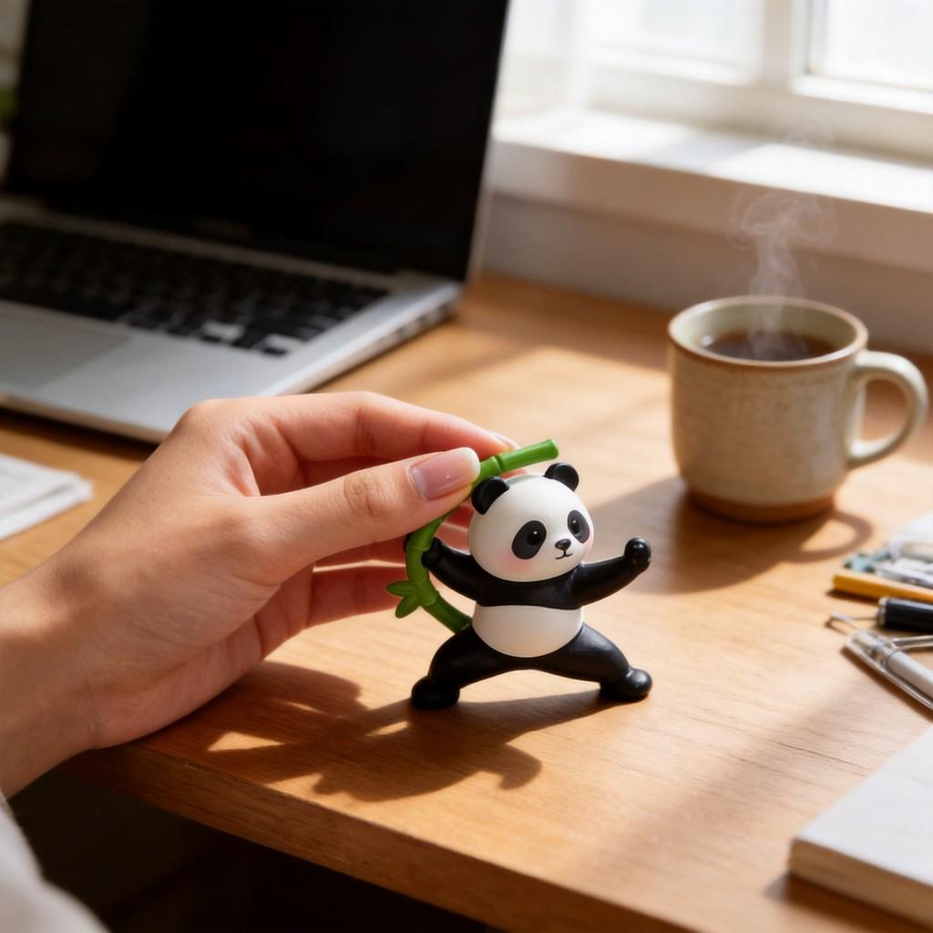 Panda Martial Arts Figurine Set With Pvc Material For Office Desk Decor And Projects