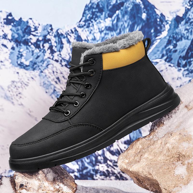 Fashion Fashion Men Lace-Up Boots Men's Outdoor Shoes Genuine Leather Men Winter Plush Snow Boots Male Comfortable High Top Casual Flats