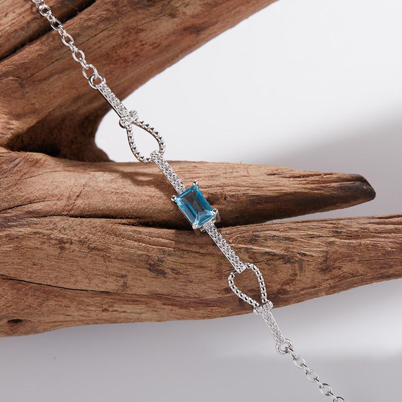 Niche Design Color Treasure Jewelry S925 Sterling Silver Inlaid Natural Multi-Color Square Versatile Gemstone Bracelet