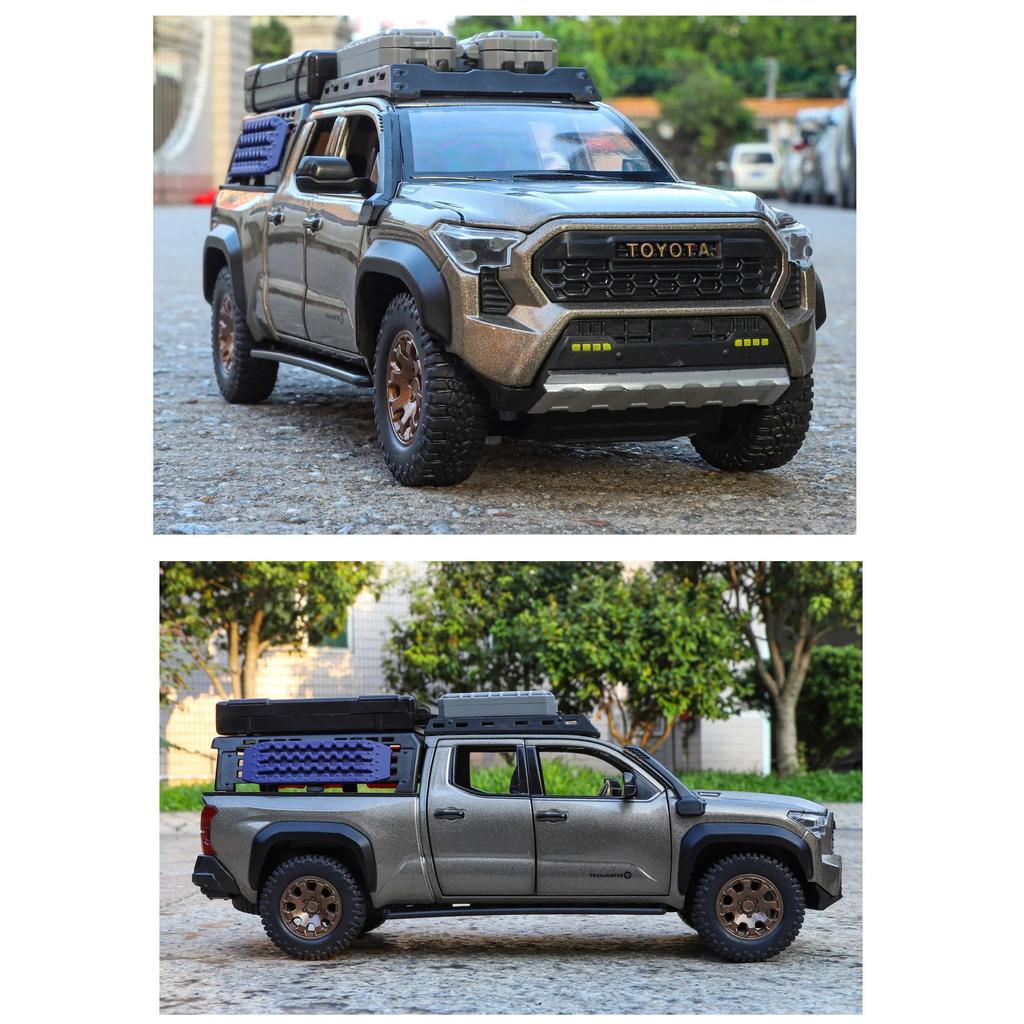 Reiseversion 1/24 TOYOTA Tacoma Legierung Pickup Automodell Diecast Metall Geländefahrzeuge Automodell Ton und Licht Kinderspielzeug Geschenk