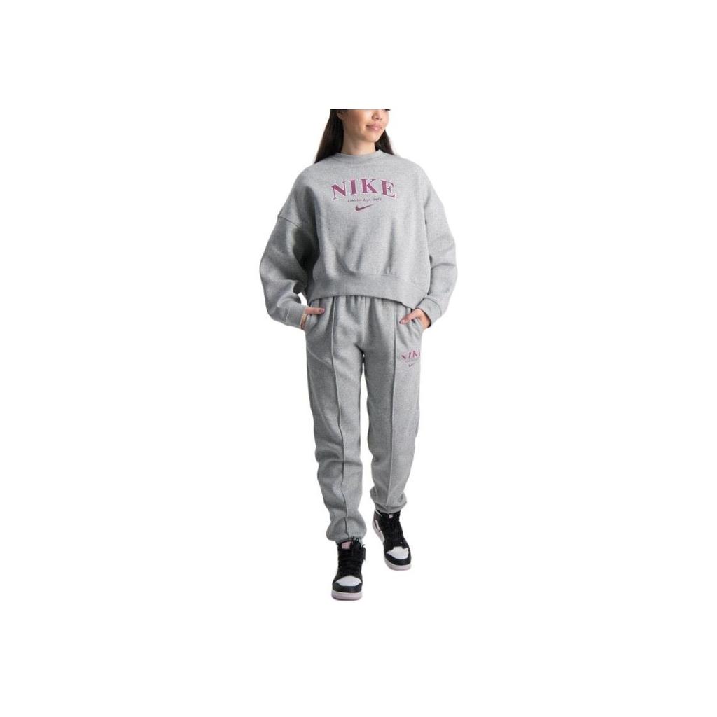 Nike Sportswear Trend Logo Print Crewneck Loose Sweatshirt Kids Sweatshirt Dark-Gray FD0885-063