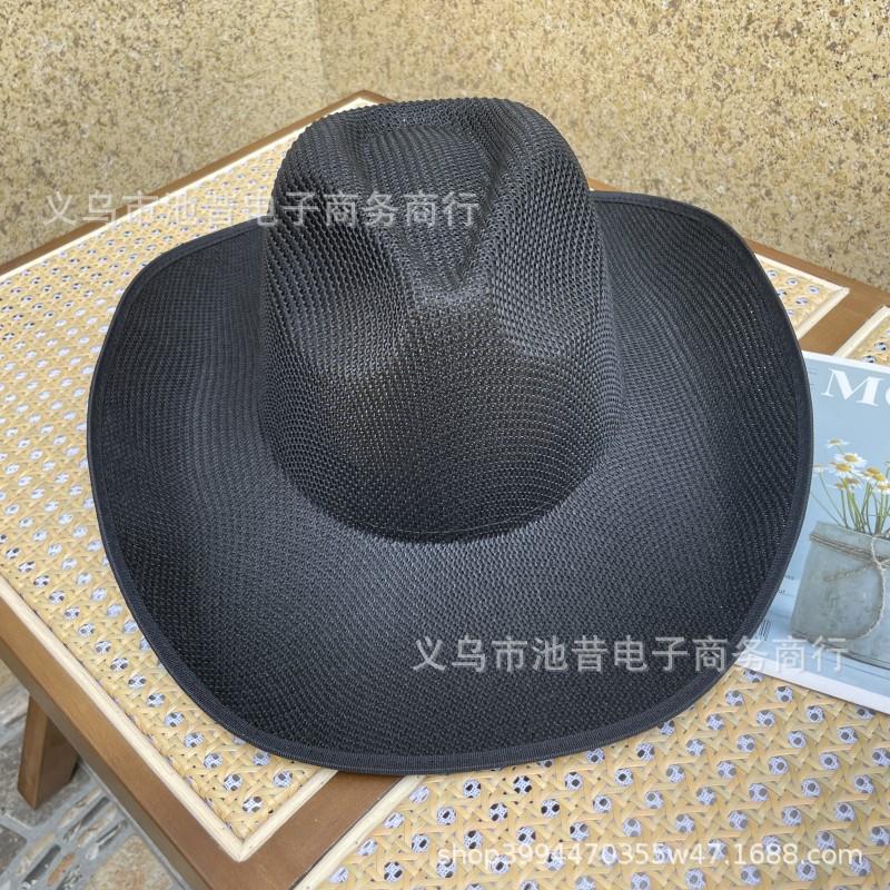 Popular straw hat men's wide brim denim sun hat women's spring and summer beach hat outdoor vacation shading sun protection hat