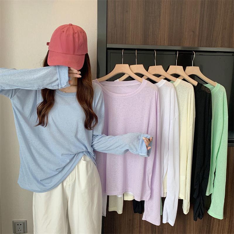 Mesh Sunscreen Clothing Long Sleeved T-shirt Cover Women's Summer Thin Fairy Tops Ladies Korean Casual Bottom Shirt Loose Blouse