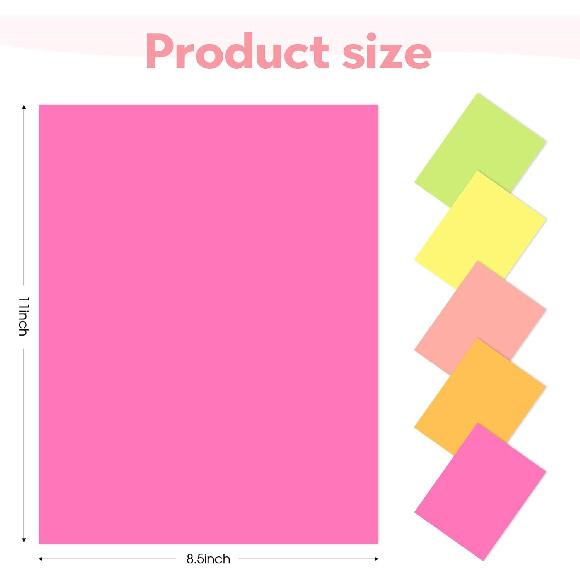 50 Sheets Neon Printer Paper 8.5 x 11 Assorted Colored Copy Computer Paper 20 lb A4 70 gsm Fluorescent Construction Paper for Printing