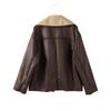 Vintage Casual Damska Skórzana Kurtka Dwustronna Jednorzędowa Luźna Kieszenie Płaszcze Moda Jesień Zima Odzież Wierzchnia