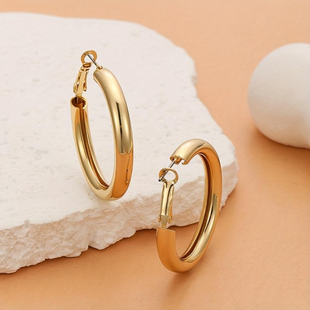 Chunky 14K Gold Plated Hoop Earrings for Women with Thick Hoops Earrings for Women