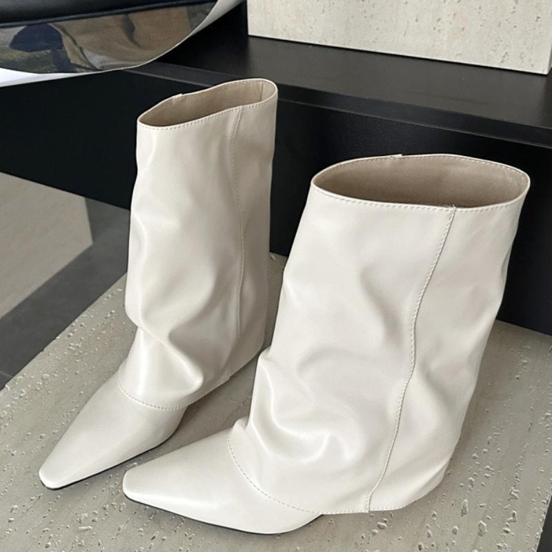 Fashion Autumn Winter Wedges Heels Pleated Pointed Toe Women Ankle Boots Banquet Prom Female Shoes Botas Mujer