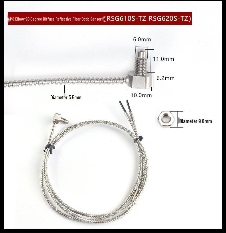 Elbow M3/m4 Diffuse Reflective High-Temp Glass Fiber Optic Sensor (350°C)