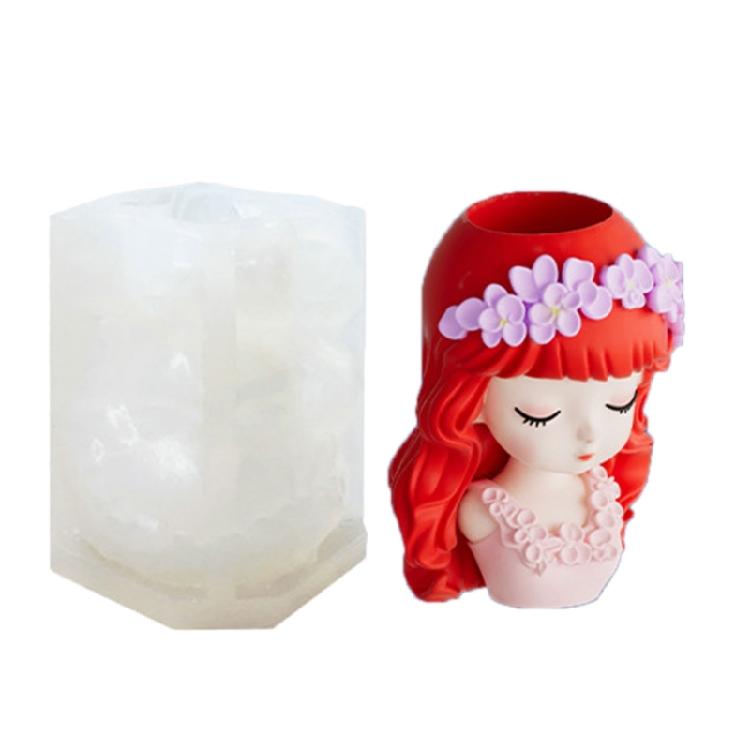 Unique Silicone Candle Mould Of Long Hair Girl Planter For Creation Art And Home Decoration Projects