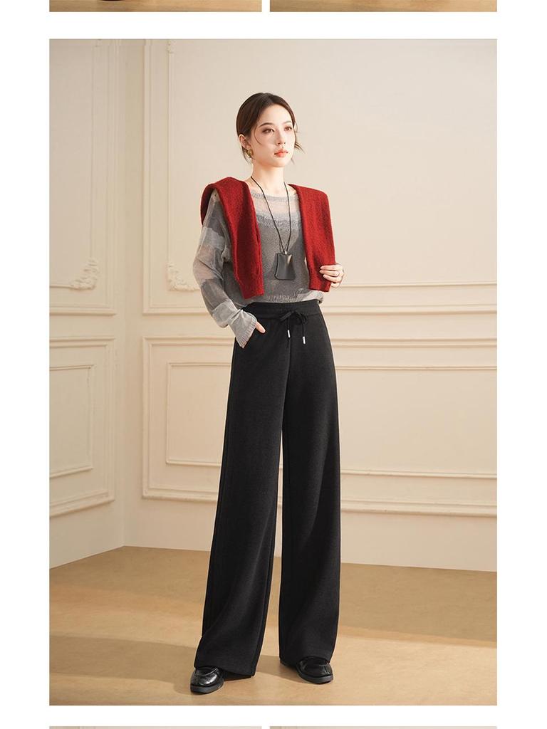 Women's Wool Blend Straight Leg Trousers - High Waist, Slimming, Plus Size, Drape, Versatile for Autumn/Winter 2025
