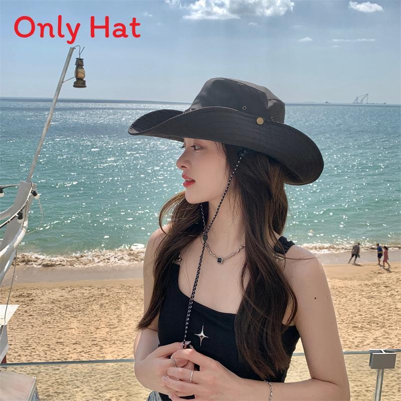Retro Cowboy Sun Hat With Ventilated Design And Adjustable Strap For Beach And Outdoor Trips Black