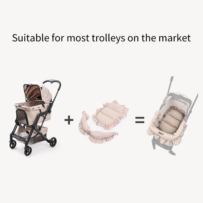 Pet Strollers Pad with Pillow for Pushchair Use Strong Polyester Fabric Thicken Cushion for Small Animal Outdoor Use