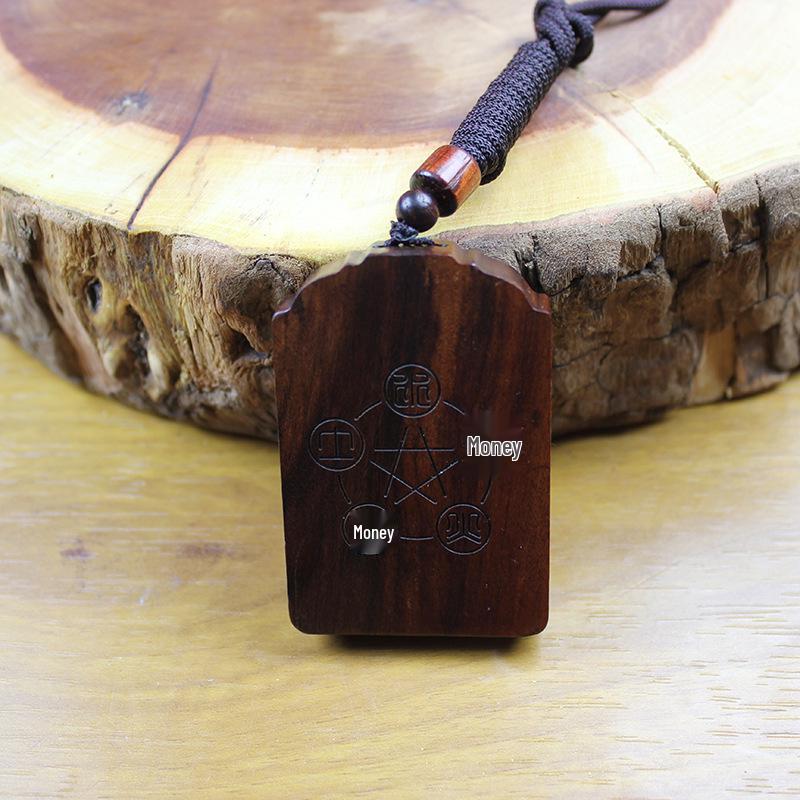Handmade Lightning-Struck Jujube Wood Pendant Ghau Amulet Box with Pixiu Design