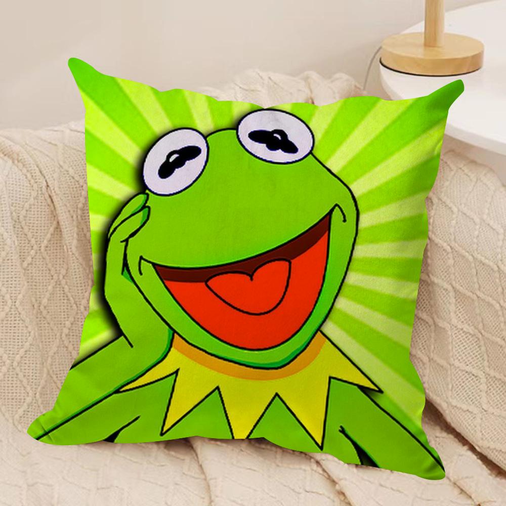 Funny K-Kermit The Frog Cushion Cover Soft Plush Fabric Double-Sided Printed Sofa Cushion Cover For All Seasons Home Decor Gift