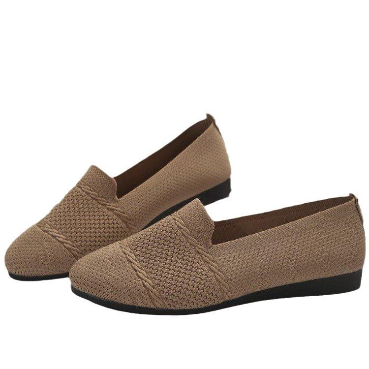 Large size flat-bottom knitted breathable low-top single shoes, women's one-pedal breathable shallow-mouth Doudou shoes 43