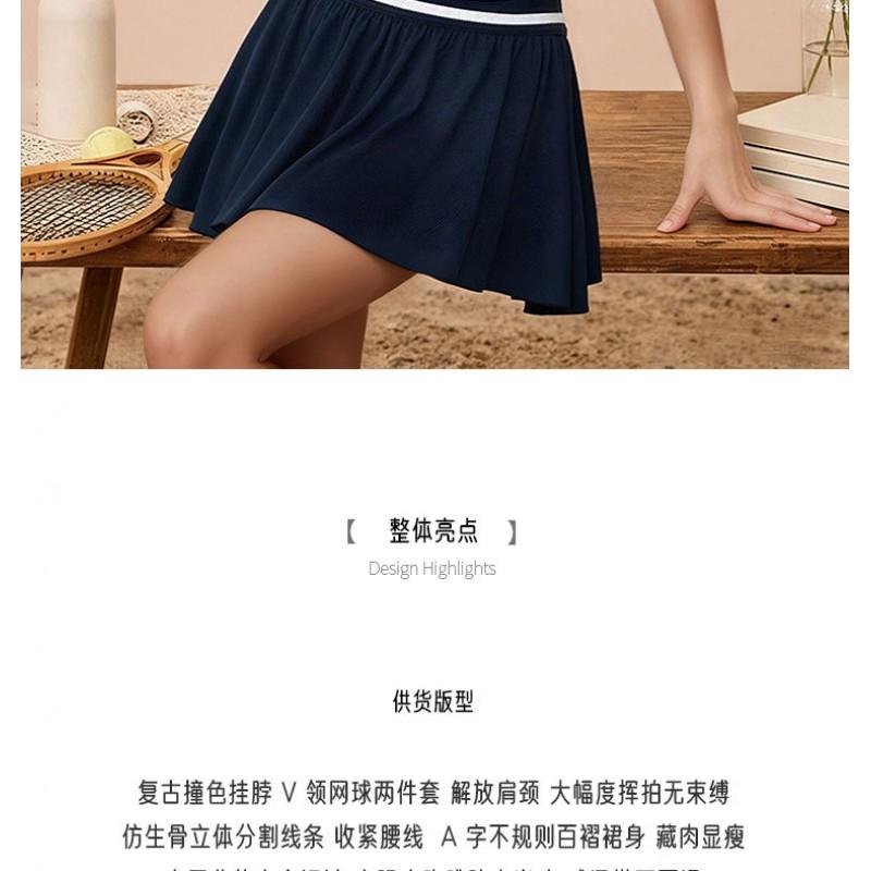 Womens V-Neck Backless Tennis Set With Pockets Quick-Dry Skirt Built-in Removable Pad Lightweight Sportswear