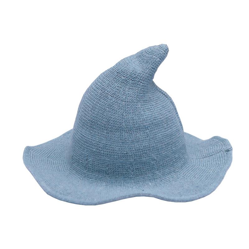 Cotton Knit Pointed Wizard Hat Womens Wide Brim Witch Hat Foldable Bucket Hat