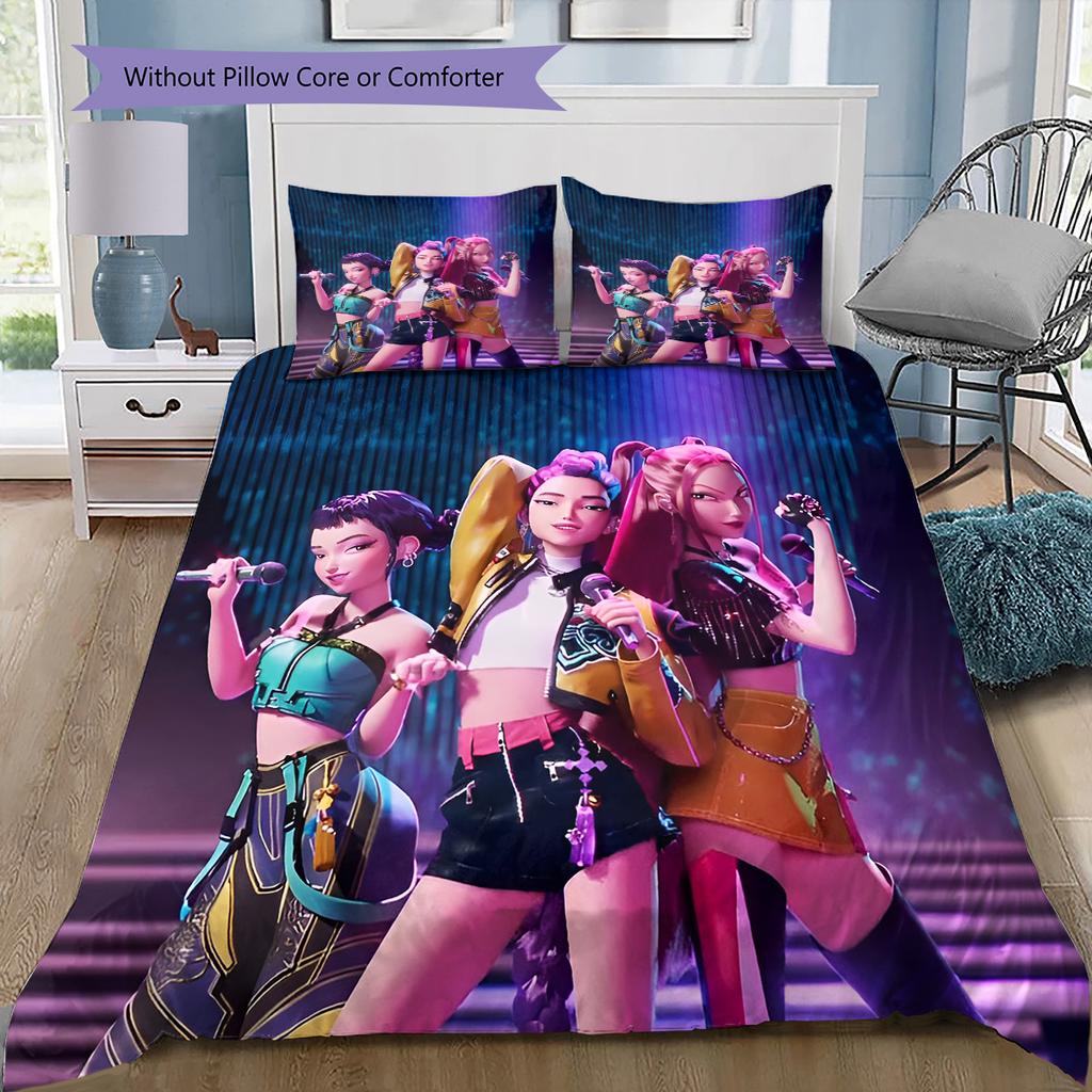 Anime Pattern Bedding Quilt Set Quilt Cover Pillowcase Home Decoration Birthday Gift (1 * Duvet Cover + 2 * Pillowcase, Without Core)
