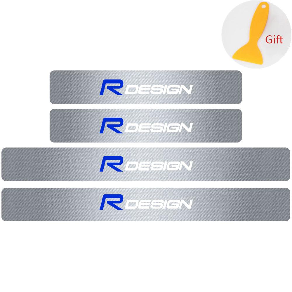 

4PCS Carbon Fiber Car Door Sill Protected Stickers Auto Emblem Decal Anti-scratch For volvo Rdesign XC60 XC90 V40 V50 V60 S60 T6