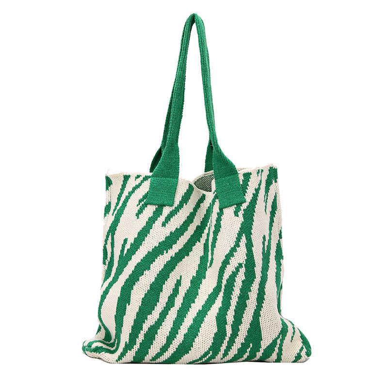Women's Zebra Pattern Knitted Tote Bag - Large Capacity Spring/Summer Fashion Shoulder & Hand-Held Bag, Korean Style.