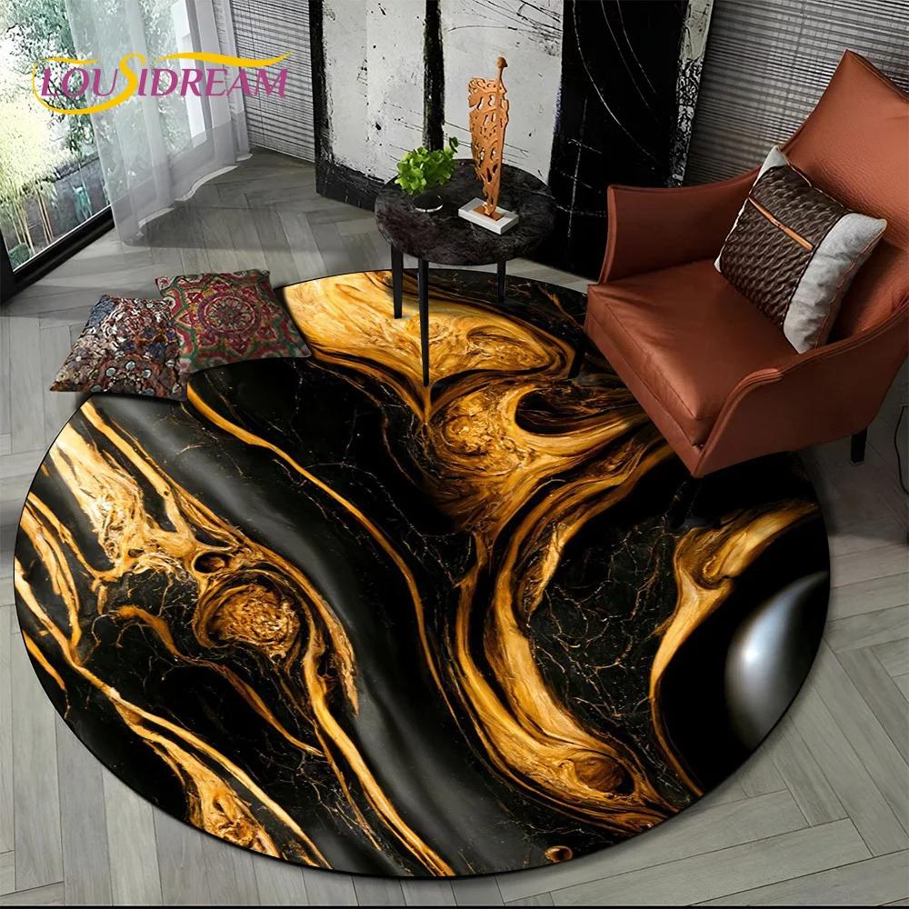 3D Colour Luxurious Marble Green Blue Gold Round Carpet Rug for Living Room Bedroom Child Chair Decor,Pet Area Rug Non slip Mat