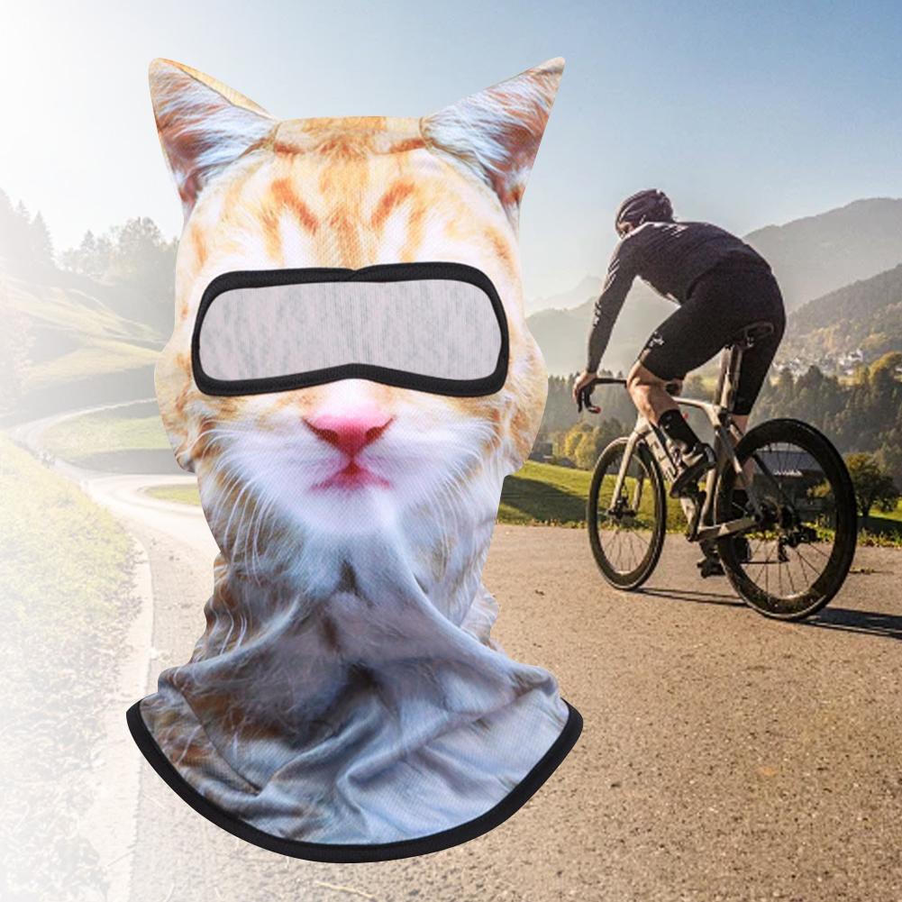 3D Cat Balaclava Cute Animal Print Balaclava with Ears Motorcycle Head Cover Multi-Function Full Face Hood Mask Cycling Headgear