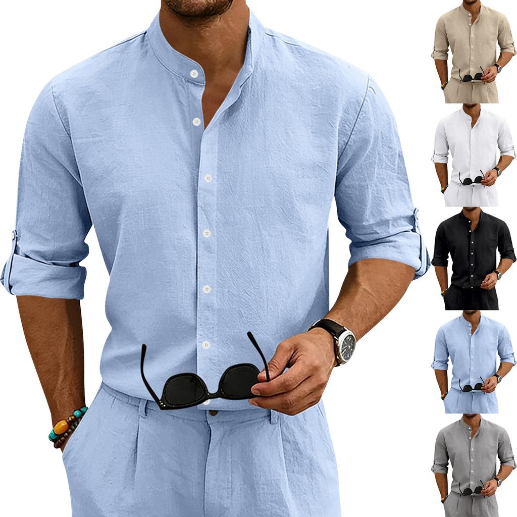 Men's Linen Shirt Collared Long-sleeved Shirt
