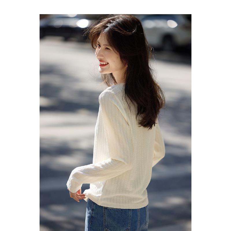 T-shirt Women's Slit Long Sleeve Right Shoulder Bottoming Shirt Top