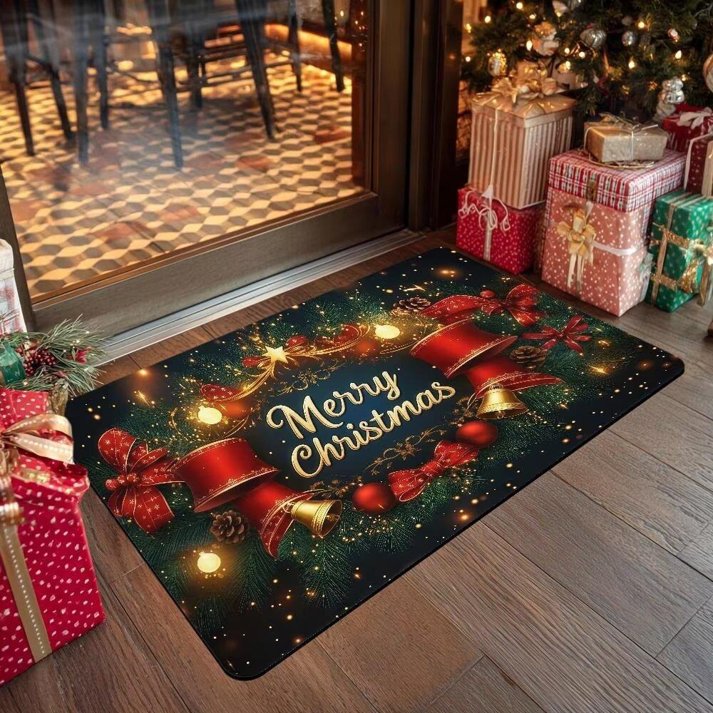 Christmas Dwarf Carpet Mat Merry Christmas Holiday Non Slip Carpet Snowman Santa Claus Pattern Home Entrance Foot Mat