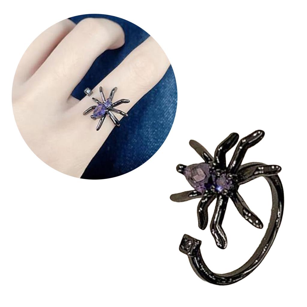 Dark Purple Spidera Punk Ring Adjustable Gothic Jewelry For Halloween Cosplay And Retro Fashion