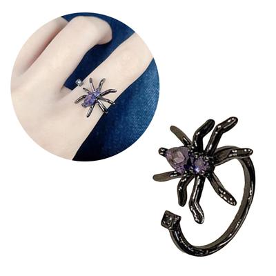 Adjustable Gothic Spider Punk Ring With Zircon Stones Vintage Halloween Jewelry For Men And Women