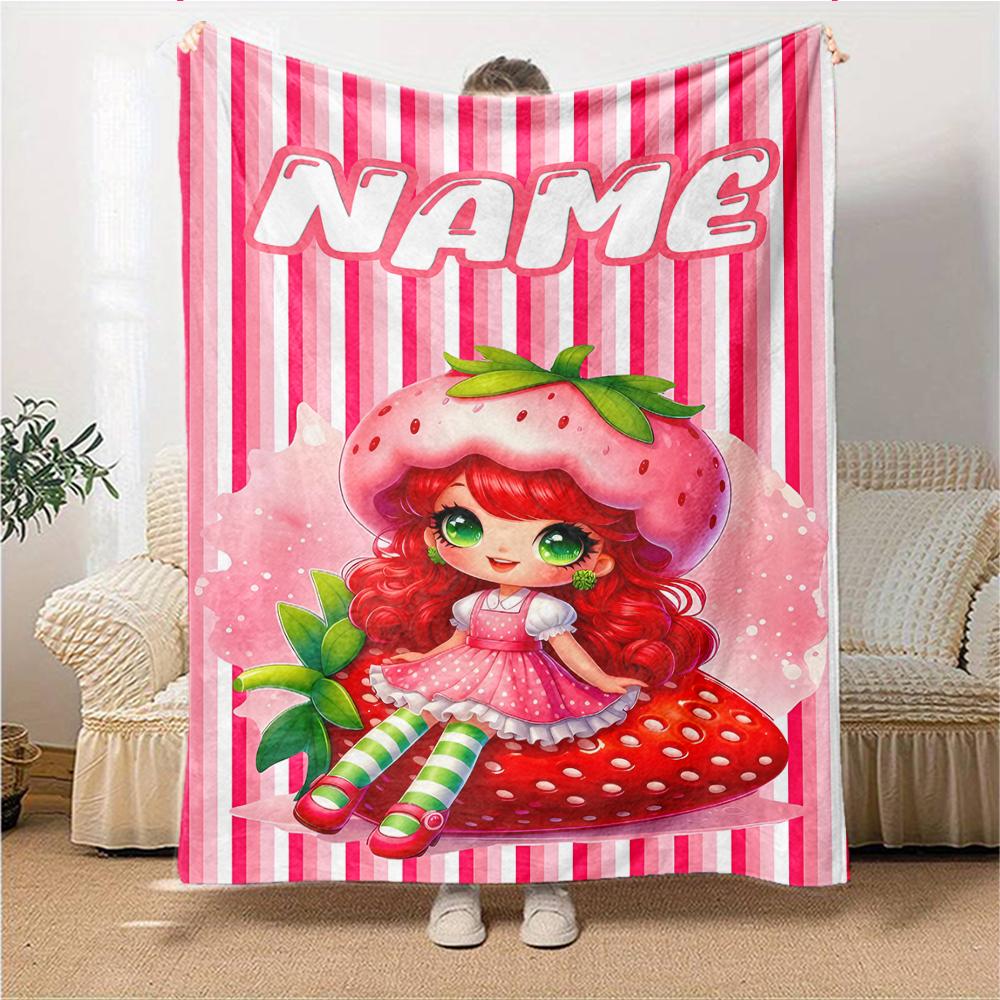 Custom Name Strawberry Shortcake Garden Party Party Blanket For Couch Bed Plush Cozy Fuzzy Blanket Super Soft Warm Blankets For Fall And Winter 091625