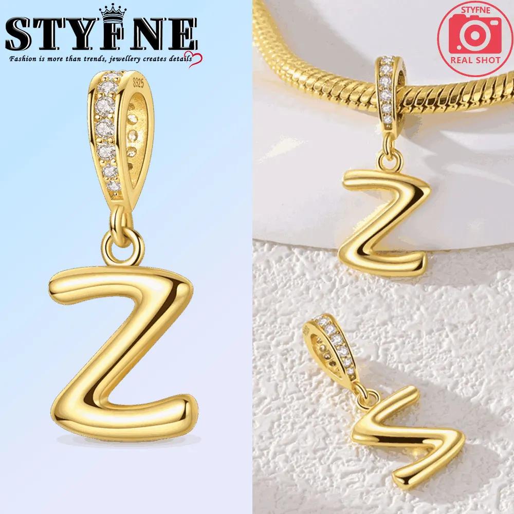 Fit Original Bangle Bracelet Diy A-Z Alphabet Charms Bead Copper Zircon Love Letter Dangle Pendant Jewelry Gift