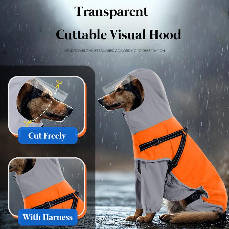 Dog Raincoat for Medium Large Dogs Outdoor Waterproof Jacket with Harness Reflective Full-Body Rain Suit Visible Brim
