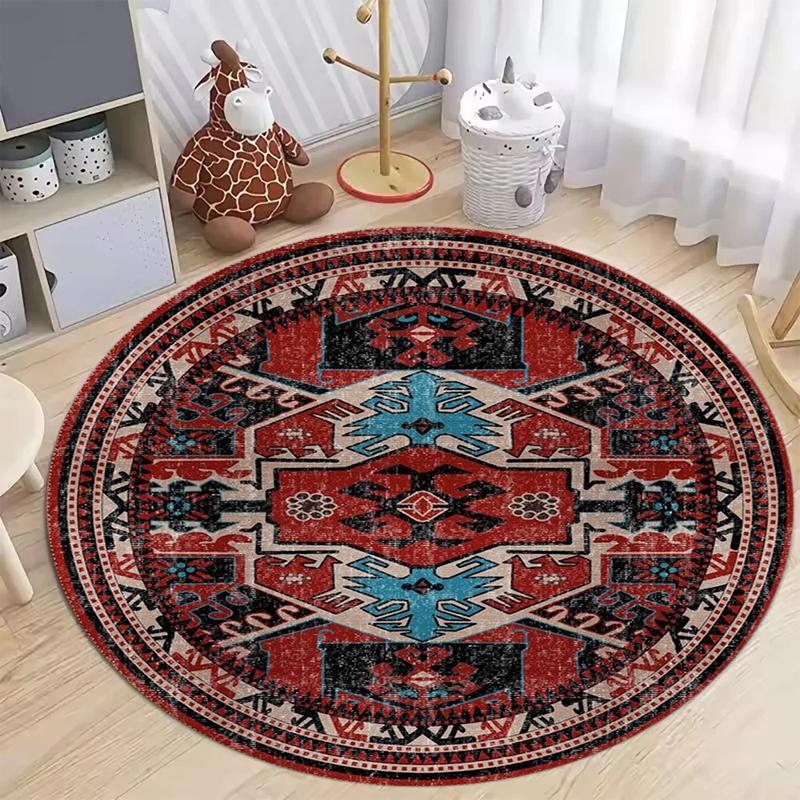 Vintage Bohemian Style Printed Circular Carpet Abstract Geometry Living Room Bedroom Decoration Rug Entrance Doormat