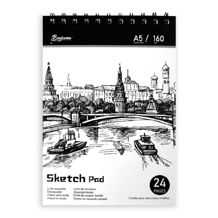 Professional Sketching Pad with 24 Pages Artist Sketchbook Twin Coil Binding Travel Drawing Book for Artist Student