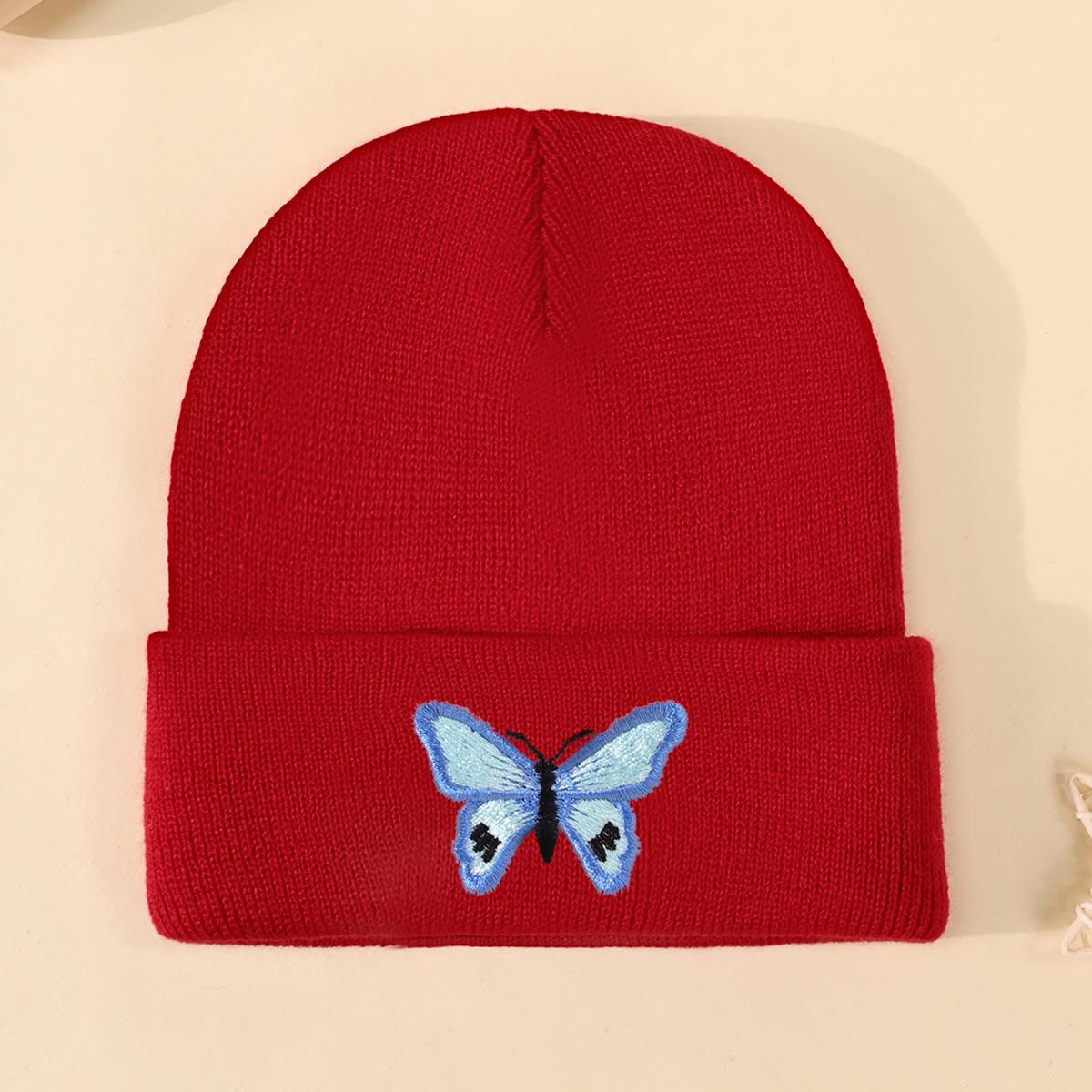 Butterfly Embroidered Knitted Hat, Women S Fashion Trend Versatile, Wool Hat, Men S Winter Hat Trend красный