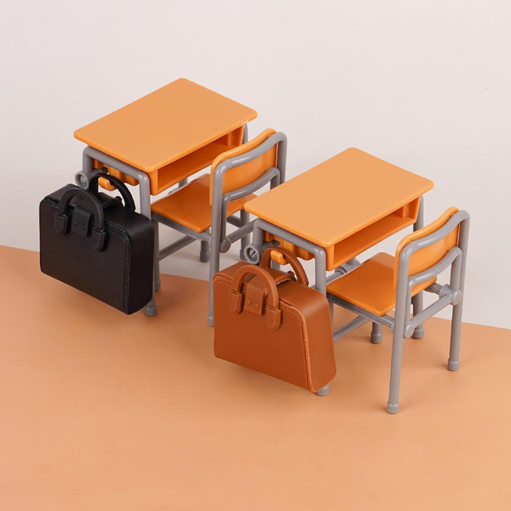 Pack Of 4 1:12 Scale Miniature Classroom Furniture Desk Chair School Bag Toy Set For Dollhouse Display
