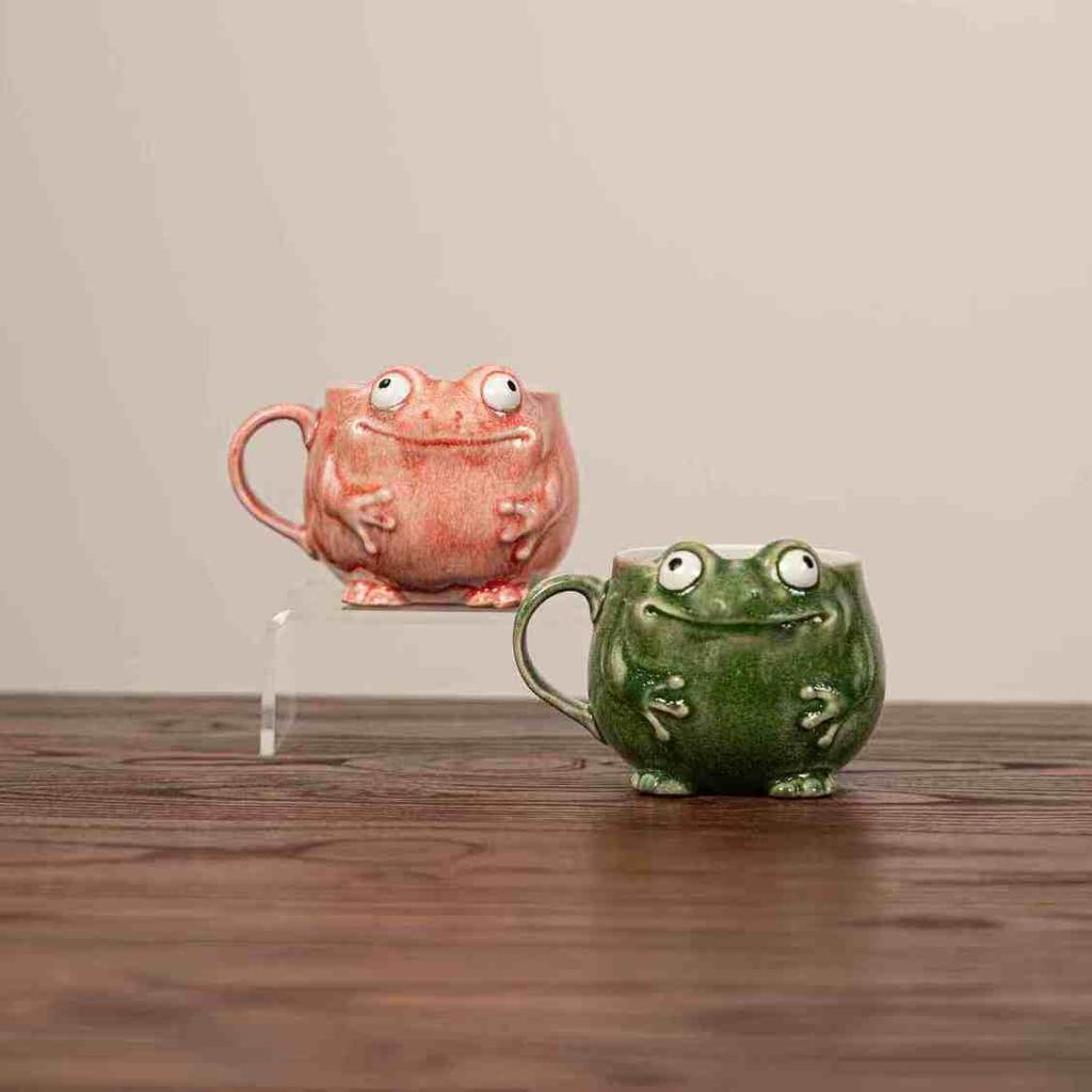 Funny Ceramic Frogs Shaped Coffee Mug With Handle And Spoon Cartoon Forg Porcelain Mug Breakfast Milk Tea Cup