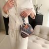 New spring retro wind bucket bag trendy fashion versatile plaid handbag foreign style chain shoulder messenger bag bag