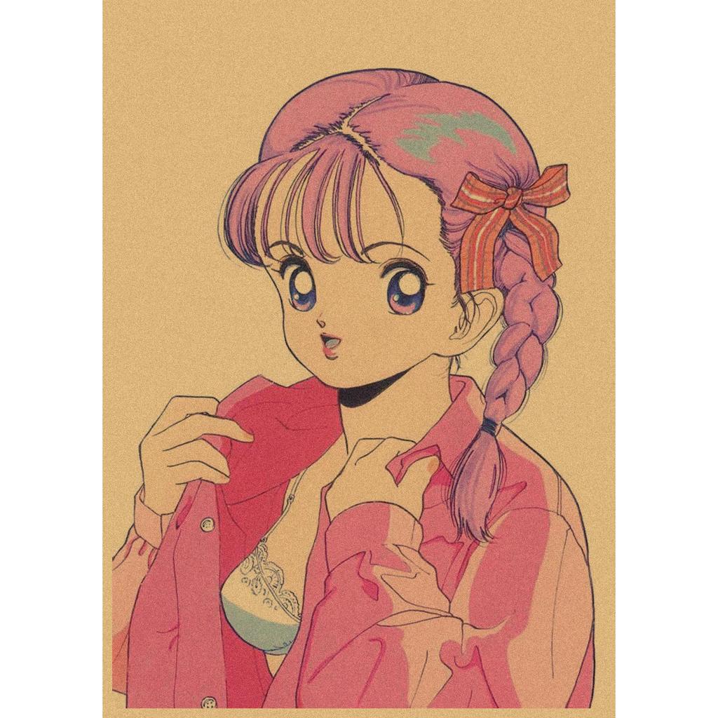 Sakura Diaries Retro Kraftpapier Manga Illustration Wandkunst