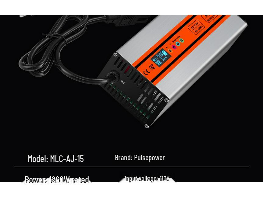 Adjustable 15A EV Lithium Battery Charger, 48V/60V/72V, 110V Input (US Standard)