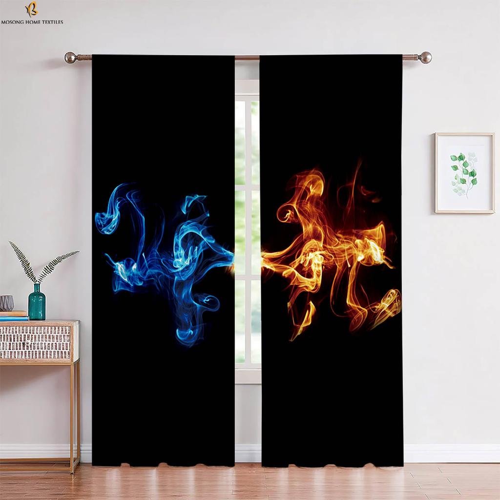 Vatten och Eld Polarvarg 3D-tryckt Gardin med Kanal för Stång Fönsterdekoration Gardin Sovrum Vardagsrum Kök Gardin 2 Delar