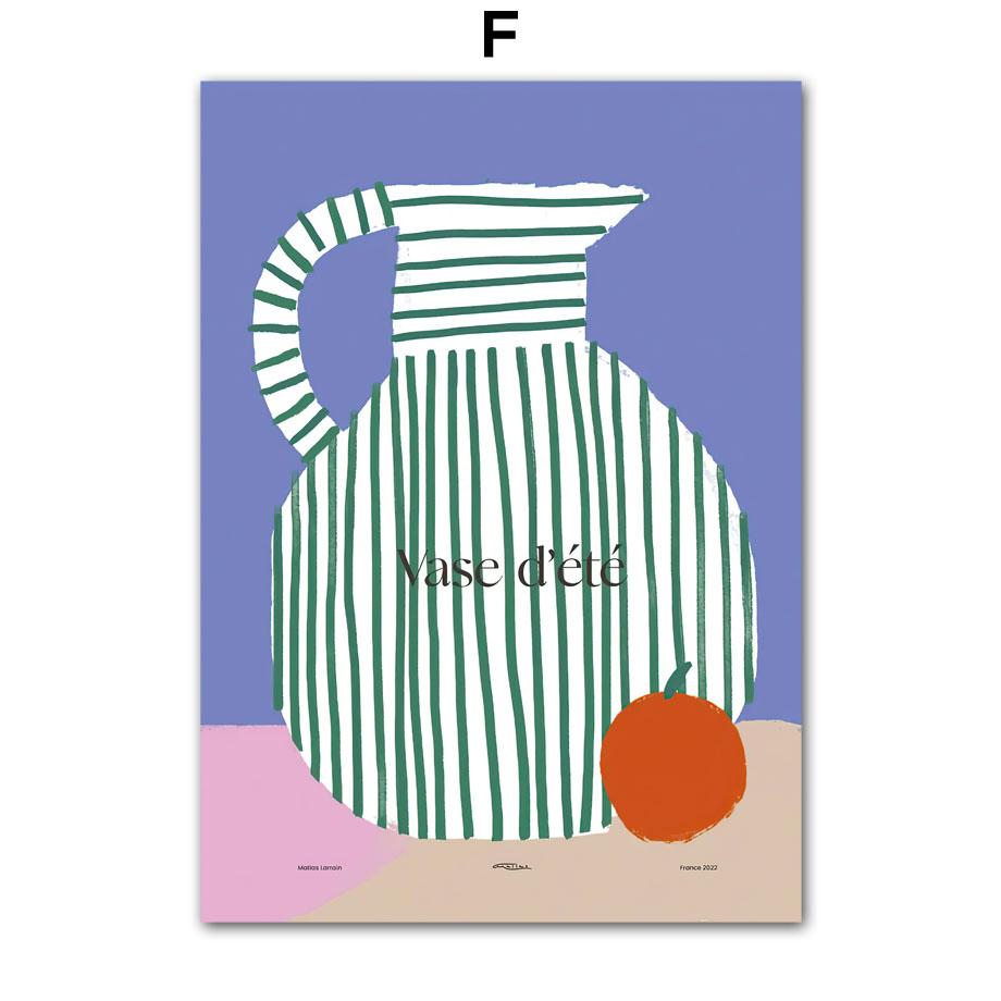 Boho Vas Blommor Katt Citron Frukt Abstrakta Affischer Och Tryck Väggkonst Kanvasmålning Hotell Bar Bild för Vardagsrumsinredning