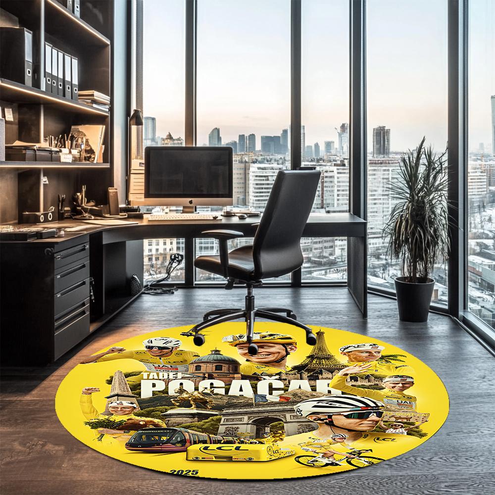 Tadej Pogacar Printed Round Rug Carpet Chair Rug Area Rug Entryway Doormats,for Office Chair Living Room Bedroom Kitchen Room.