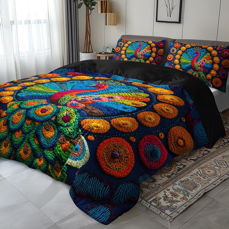 Mexican Peacock Pattern Duvet Cover Set With 2 Pillowcases - Four Seasons Home Dorm Comforter Cover High-Definition Print