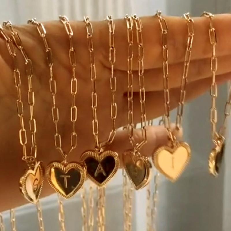 initial Letter Name Necklace for Women A-Z Alphabet Initial Pendant Choker Gold Color Collares Long Stainless Steel Chains Link